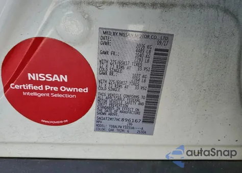 2017 Nissan Rogue S z USA, uszkodzony, nr VIN 5N1AT2MT7HC896167